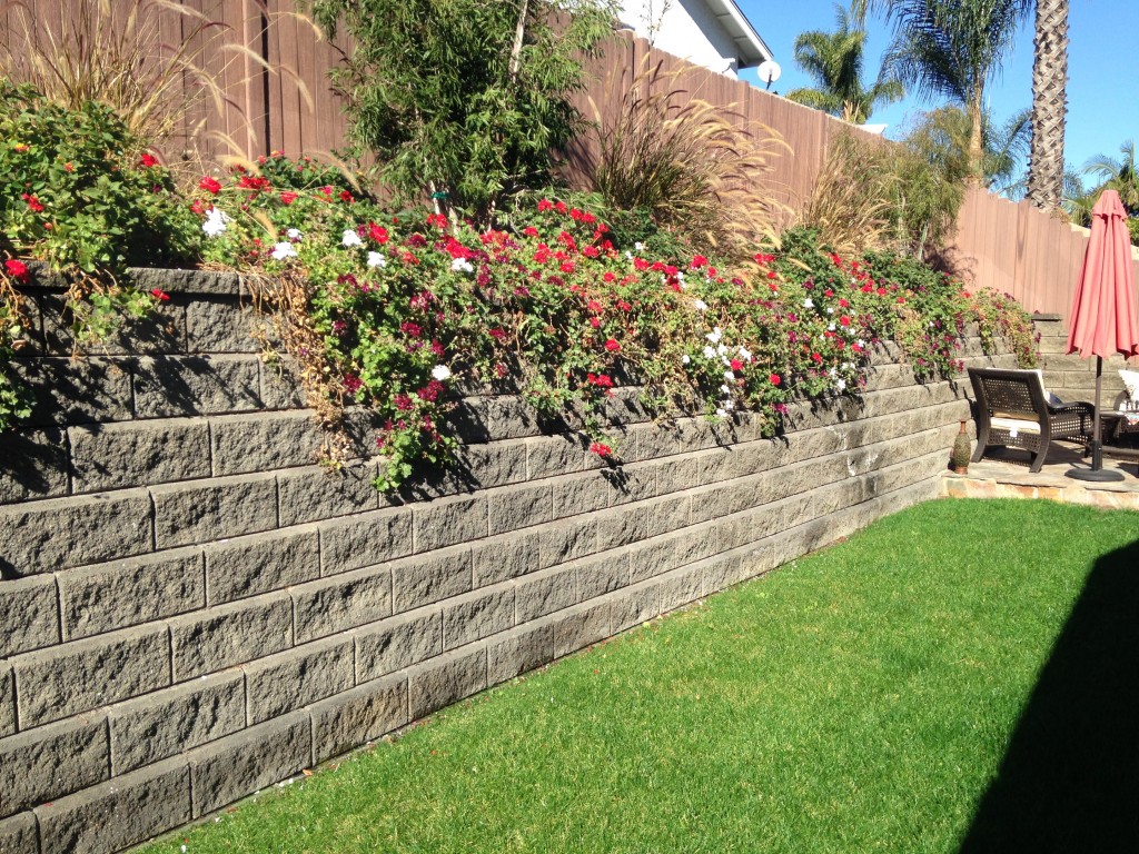 Mortarless Retaining Wall with Hanging Flowers
