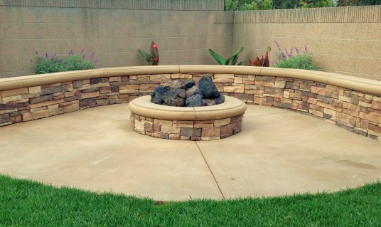 Fire Pit Concrete and Stacked Stone