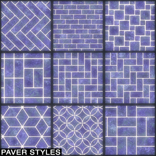 Nine interlocking paver designs from herringbone to brick layout