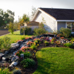 A wide look at this extensive front yard water feature